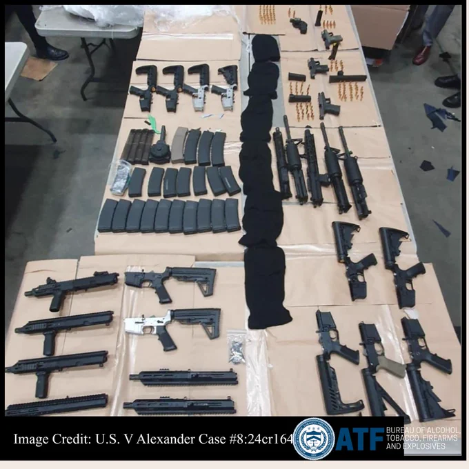 Concealed firearms, firearms components, and ammunition retrieved from the punching bags.

